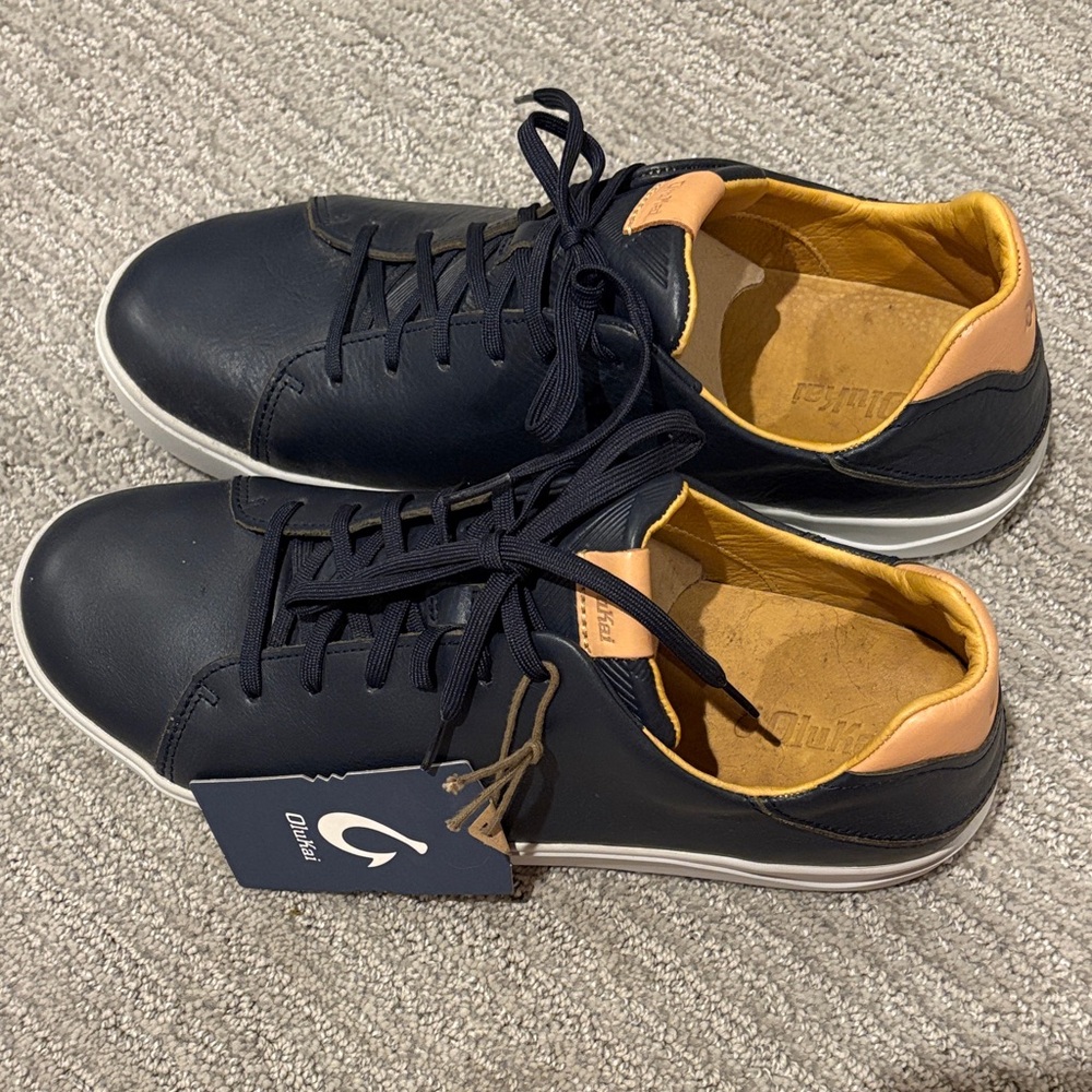 OluKai Men's Navy and Tan Sneakers